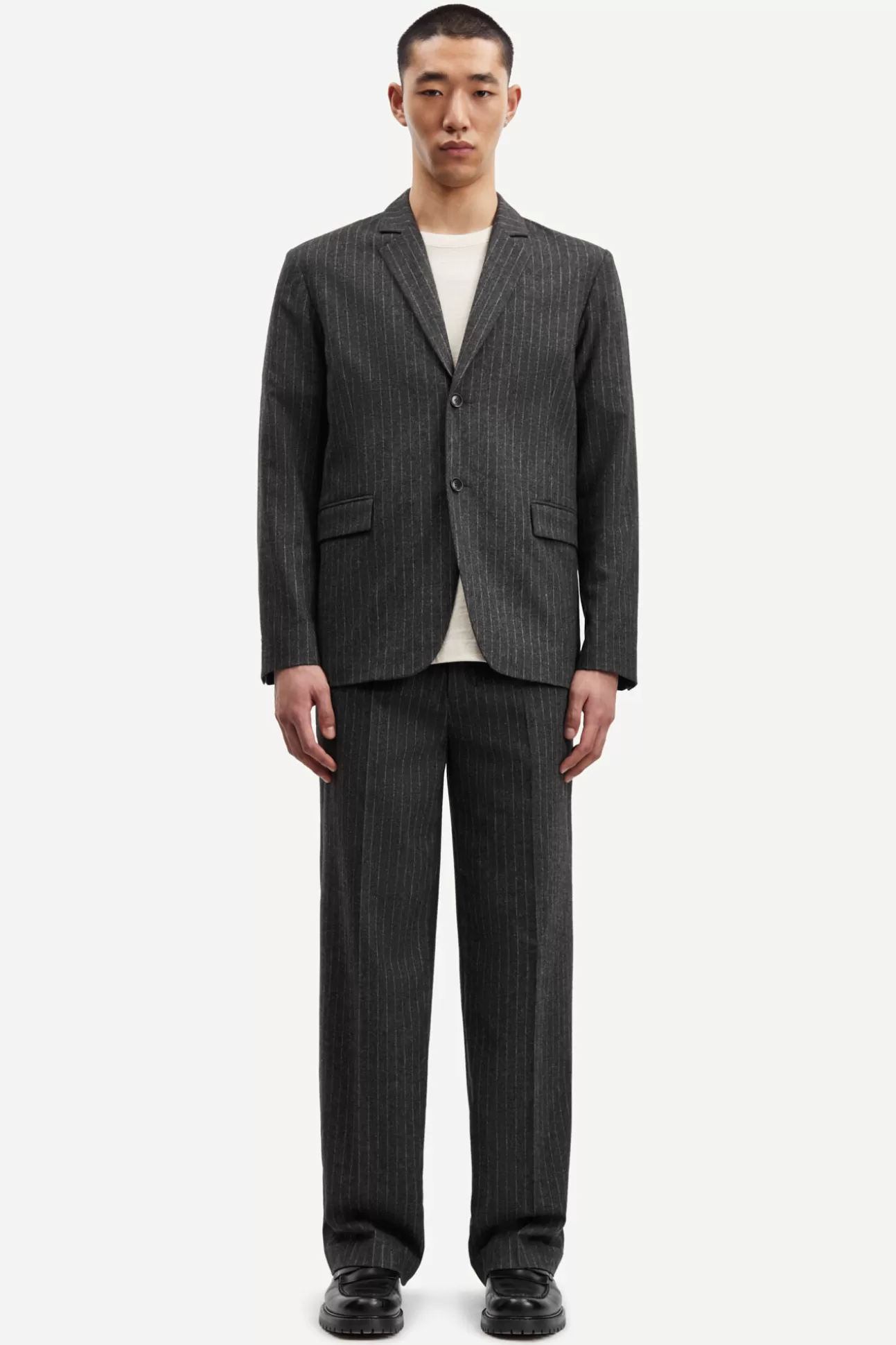 Pantalons-Homme Samsøe Samsøe Christoph trousers 14996 Dark Grey Pinstripe