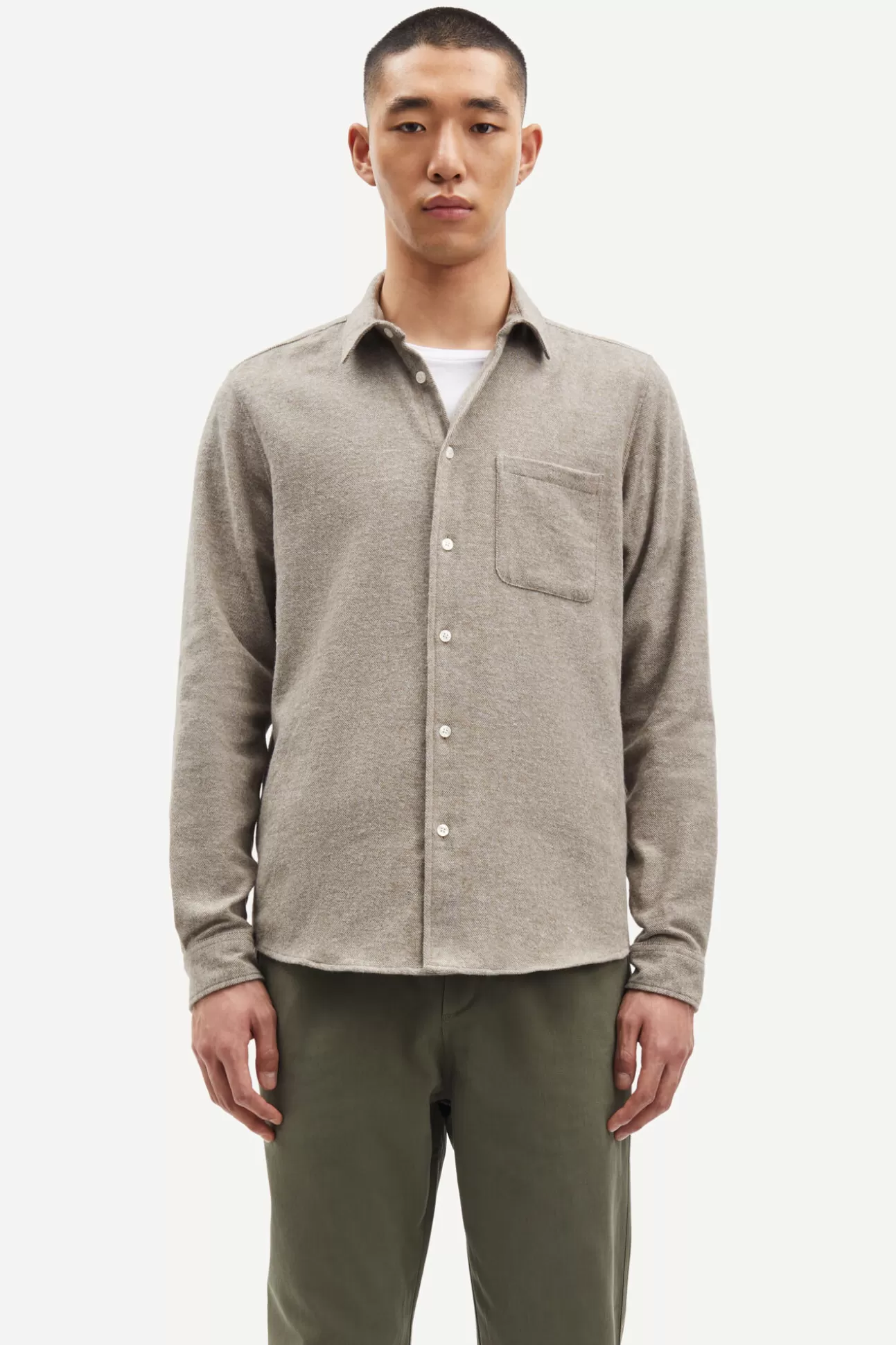 Chemises-Homme Samsøe Samsøe Liam NF shirt 7383 DARK OLIVE MEL.