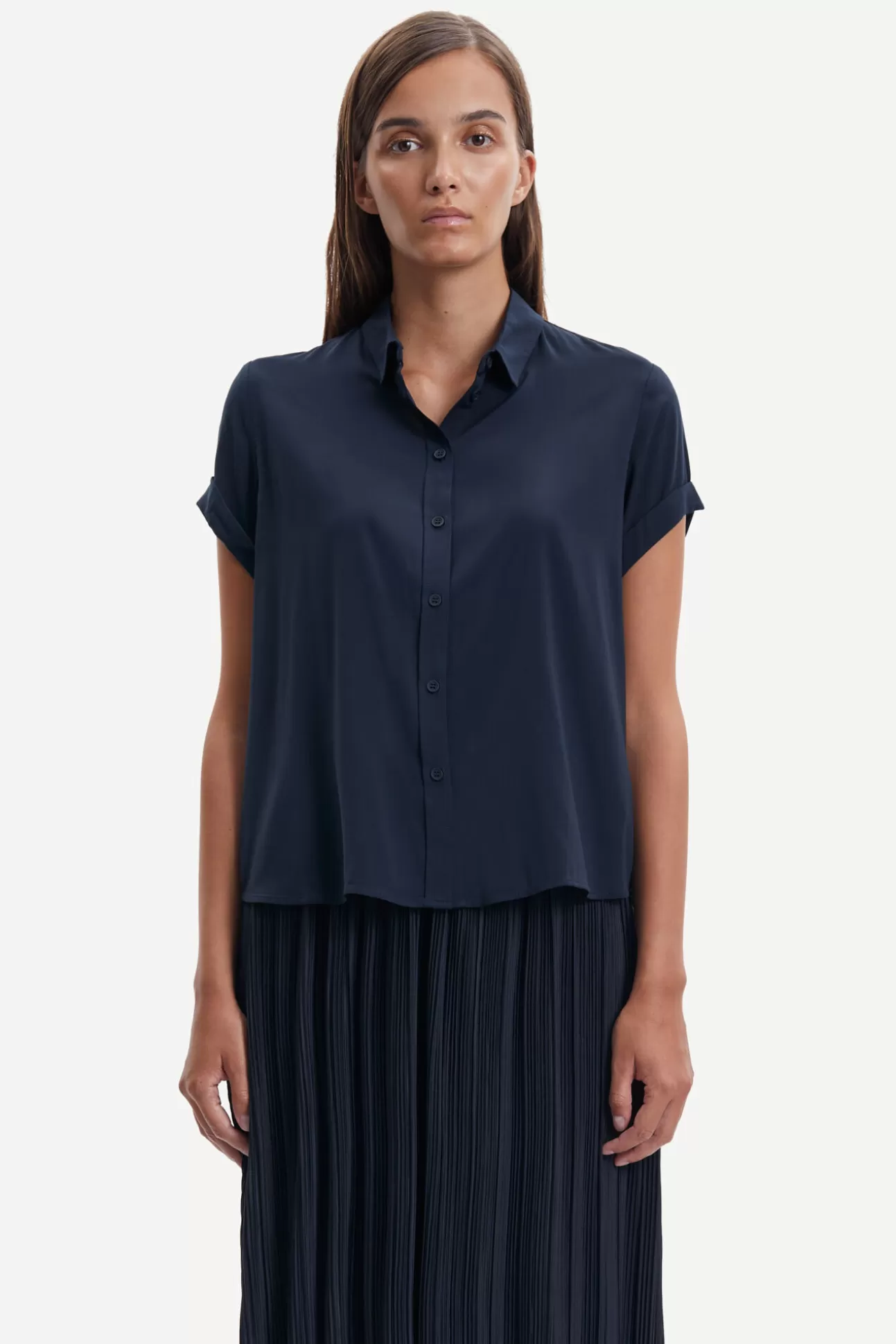 Chemises et chemisiers-Femme Samsøe Samsøe Majan ss shirt 9942 DARK SAPPHIRE