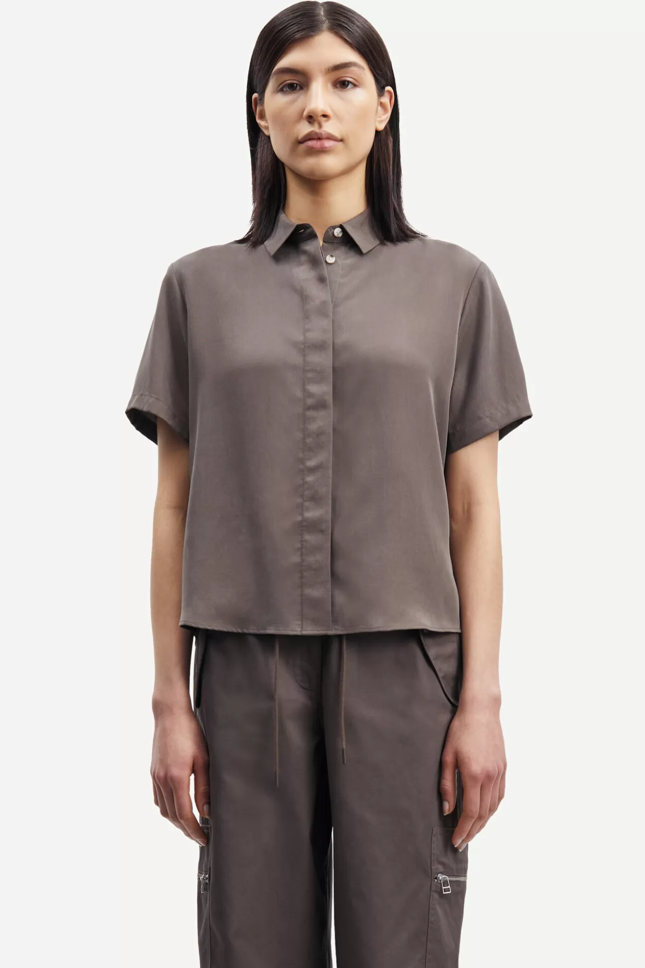 Chemises et chemisiers-Femme Samsøe Samsøe Mina ss shirt 14028 Major Brown