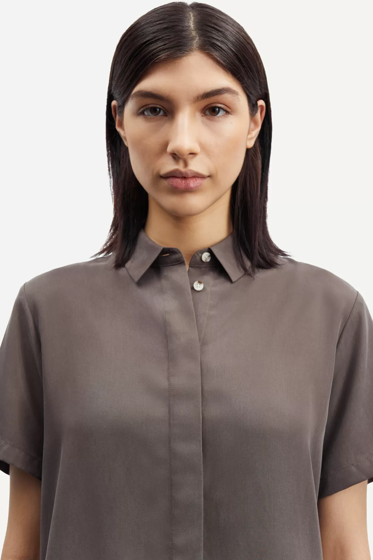 Chemises et chemisiers-Femme Samsøe Samsøe Mina ss shirt 14028 Major Brown