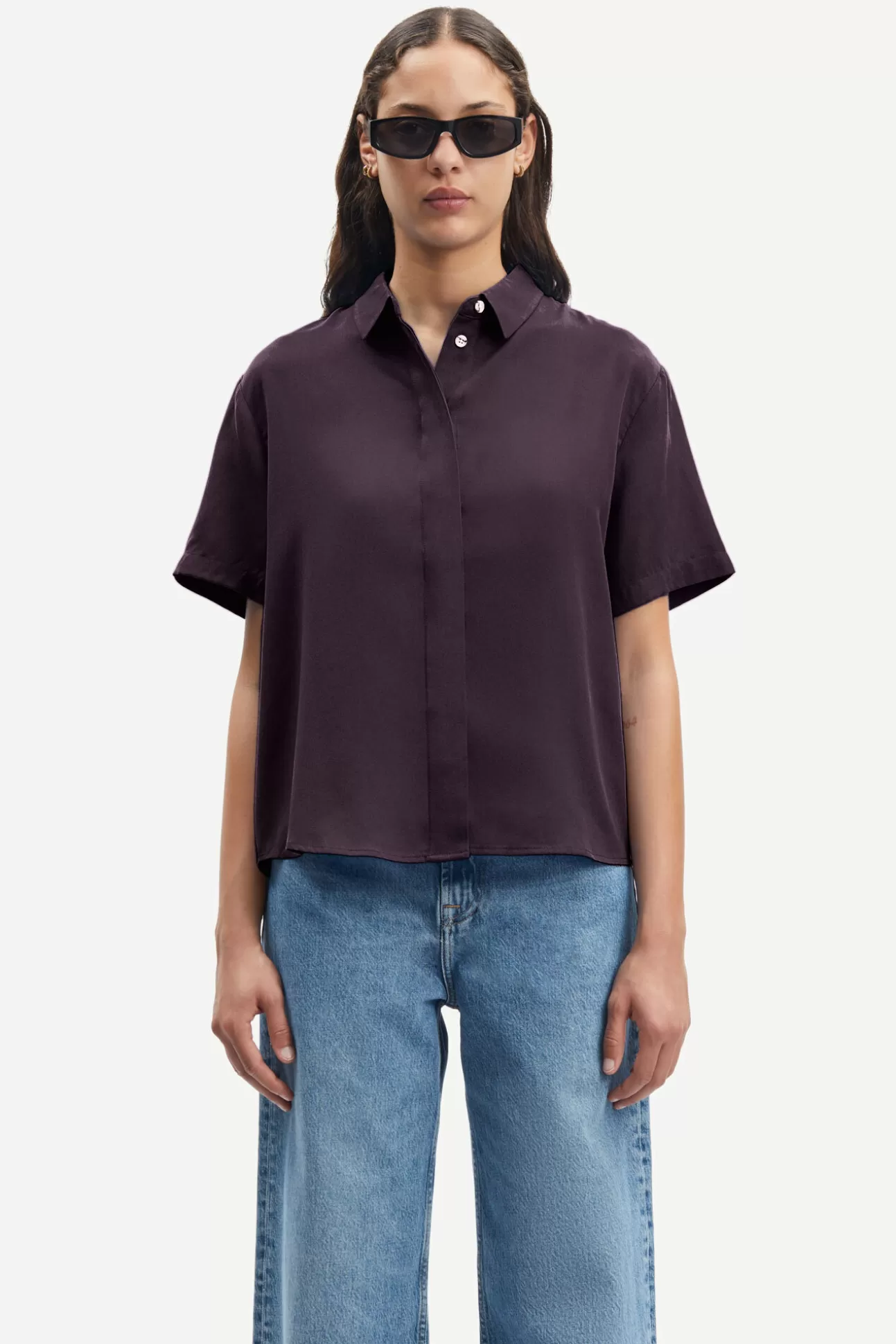 Chemises et chemisiers-Femme Samsøe Samsøe Mina ss shirt 14028 Plum Perfect