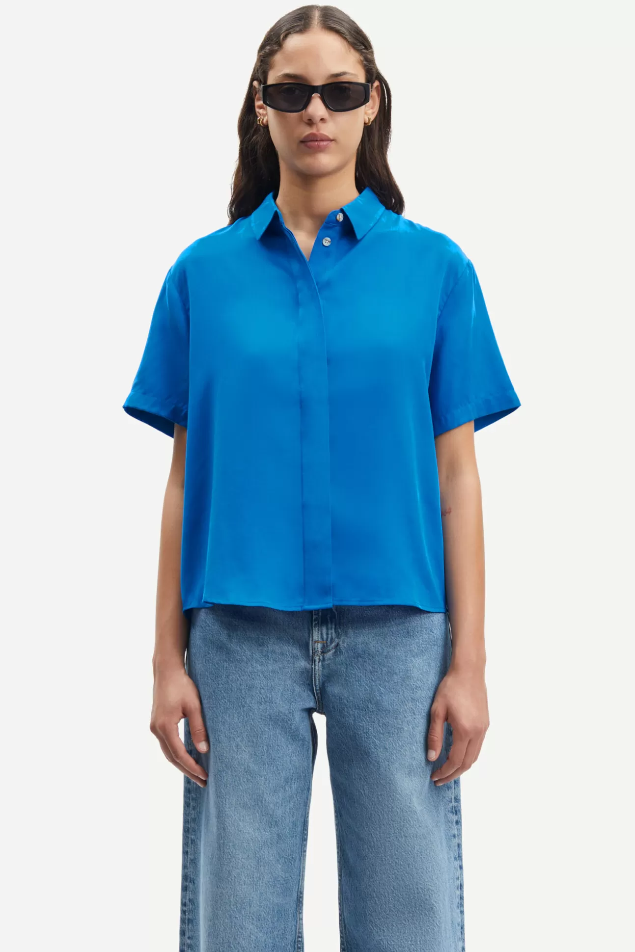 Chemises et chemisiers-Femme Samsøe Samsøe Mina ss shirt 14028 Skydiver